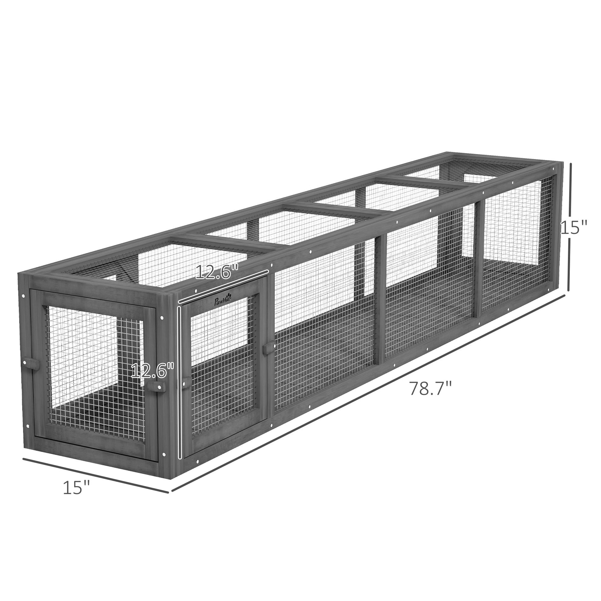 KFX-1670461 Dark Gray Wooden Cat Run with Weather Protection, Indoor/Outdoor Access, 79"L x 15"W x 15"H