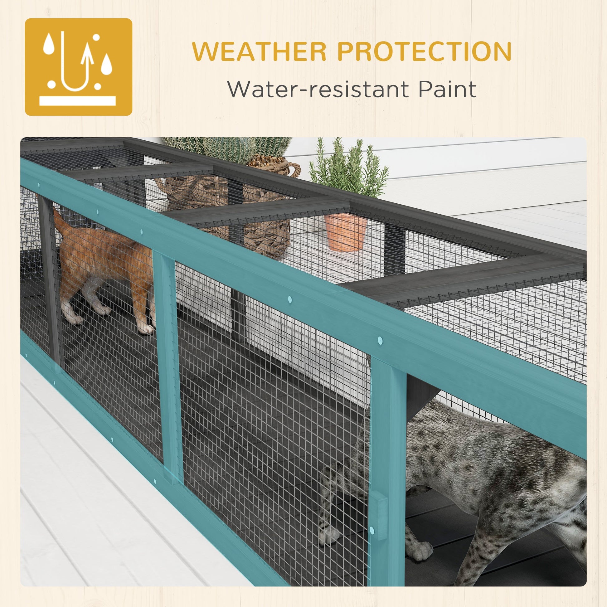 KFX-1670461 Dark Gray Wooden Cat Run with Weather Protection, Indoor/Outdoor Access, 79"L x 15"W x 15"H