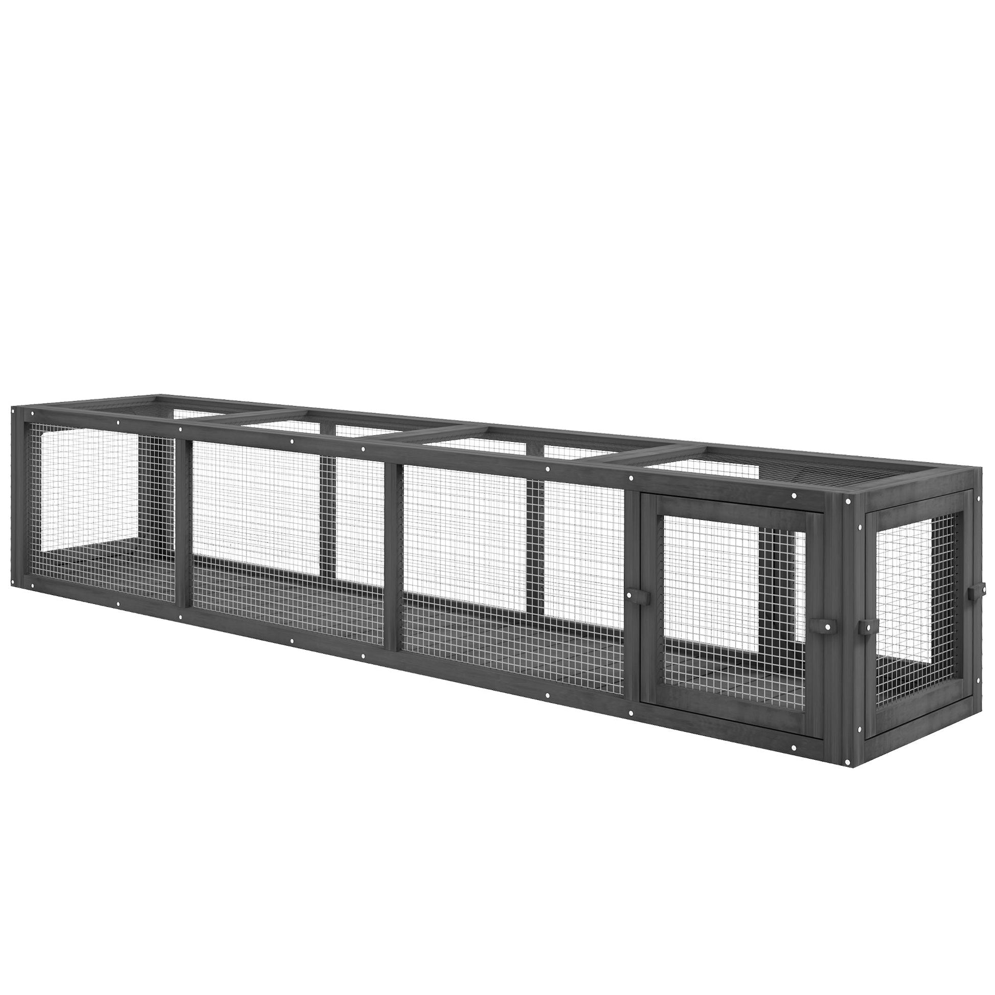 KFX-1670461 Dark Gray Wooden Cat Run with Weather Protection, Indoor/Outdoor Access, 79"L x 15"W x 15"H