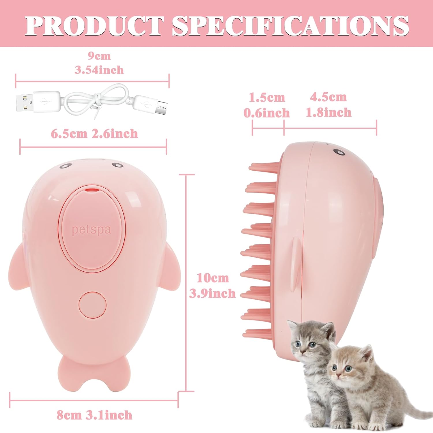 KFX-1673661 3-in-1 Rechargeable Steamy Cat Brush with Self-Cleaning Feature - Pet Hair Removal and Massage Tool for Cats and Dogs