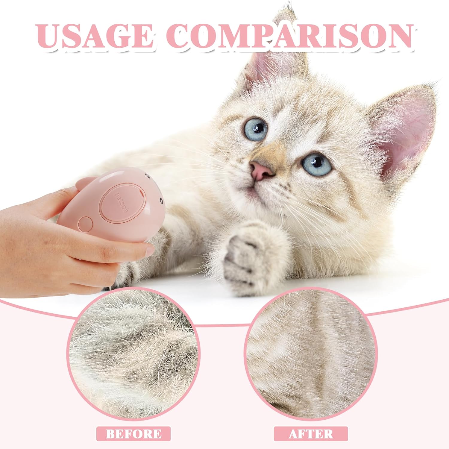 KFX-1673661 3-in-1 Rechargeable Steamy Cat Brush with Self-Cleaning Feature - Pet Hair Removal and Massage Tool for Cats and Dogs