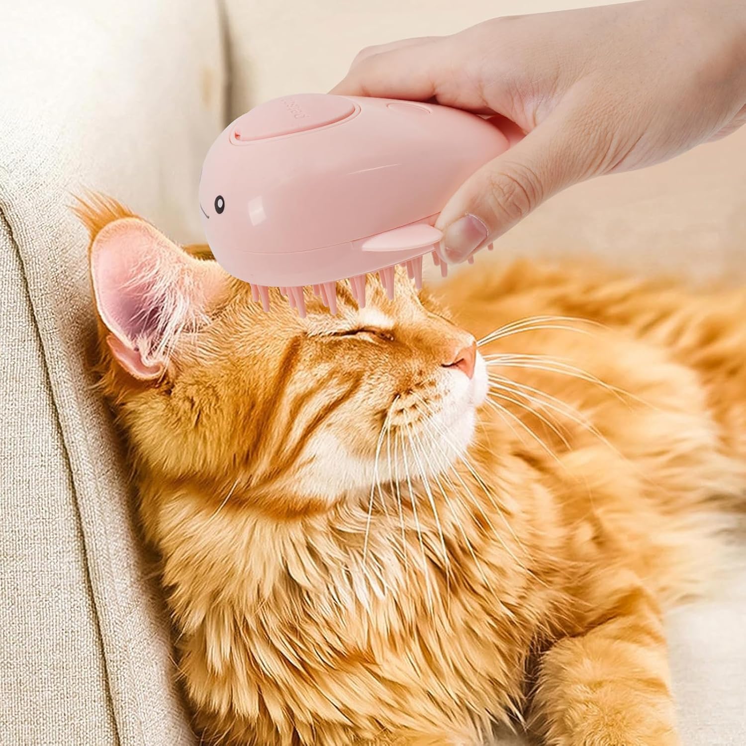 KFX-1673661 3-in-1 Rechargeable Steamy Cat Brush with Self-Cleaning Feature - Pet Hair Removal and Massage Tool for Cats and Dogs