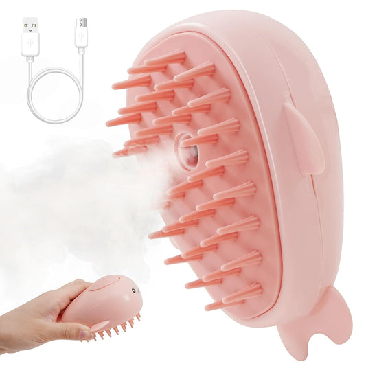 KFX-1673661 3-in-1 Rechargeable Steamy Cat Brush with Self-Cleaning Feature - Pet Hair Removal and Massage Tool for Cats and Dogs