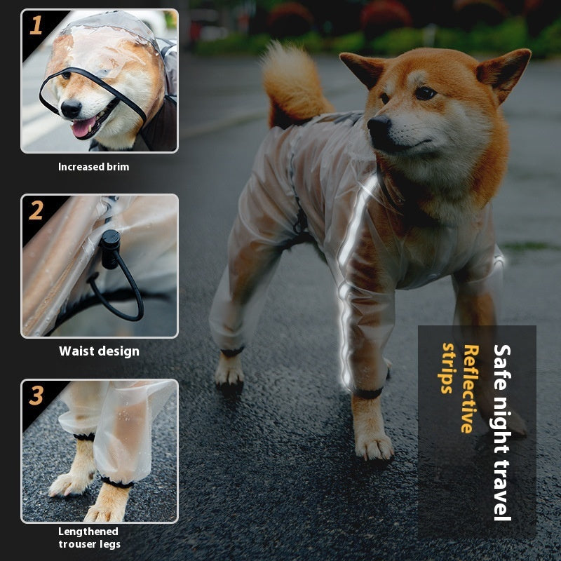 KFX-1673789 Waterproof Four-Legged Dog Raincoat in Frosted White - Sizes XS to 7XL