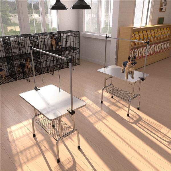 KFX-1674045 Foldable 36-Inch Pet Grooming Table with Adjustable Arm and Storage Basket
