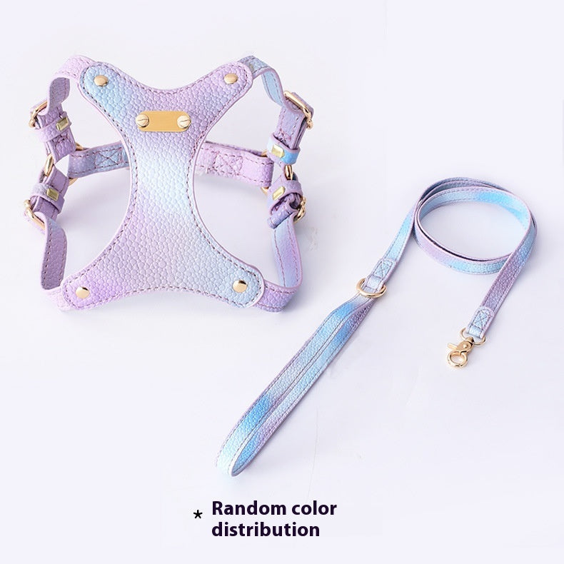 KFX-1675453 Colorful Leather Cat Harness with Pulling Rope - Available in Various Colors and Sizes
