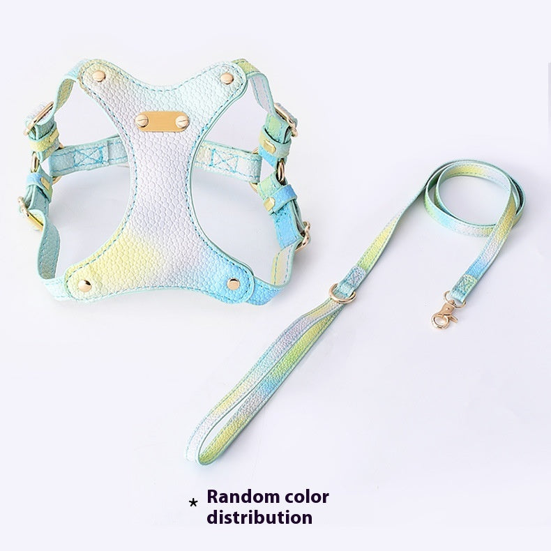 KFX-1675453 Colorful Leather Cat Harness with Pulling Rope - Available in Various Colors and Sizes