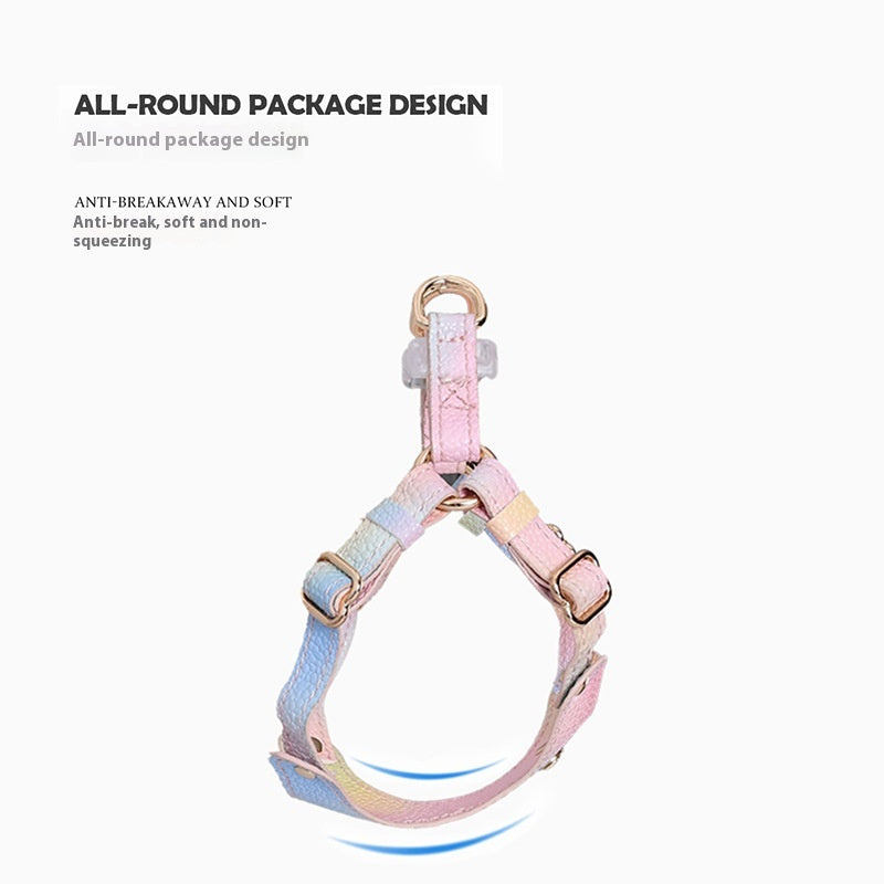 KFX-1675453 Colorful Leather Cat Harness with Pulling Rope - Available in Various Colors and Sizes