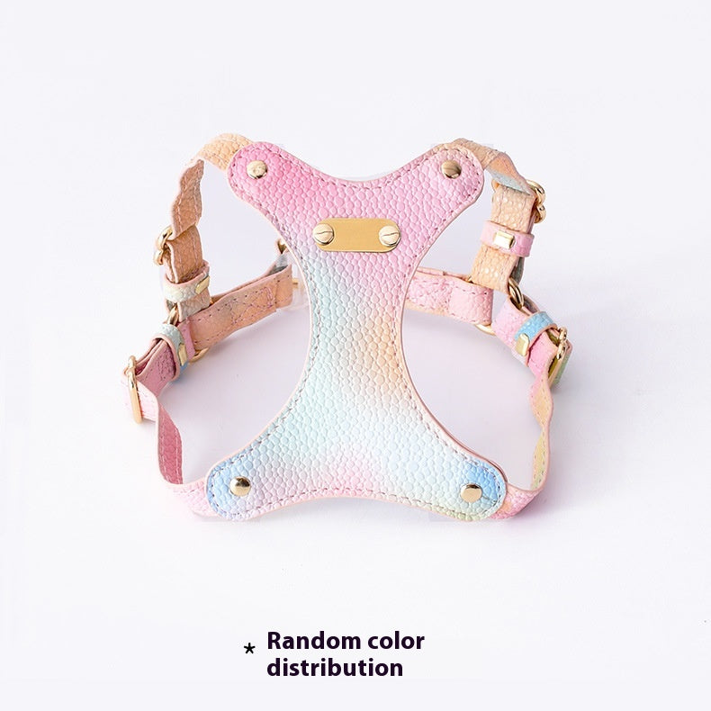 KFX-1675453 Colorful Leather Cat Harness with Pulling Rope - Available in Various Colors and Sizes