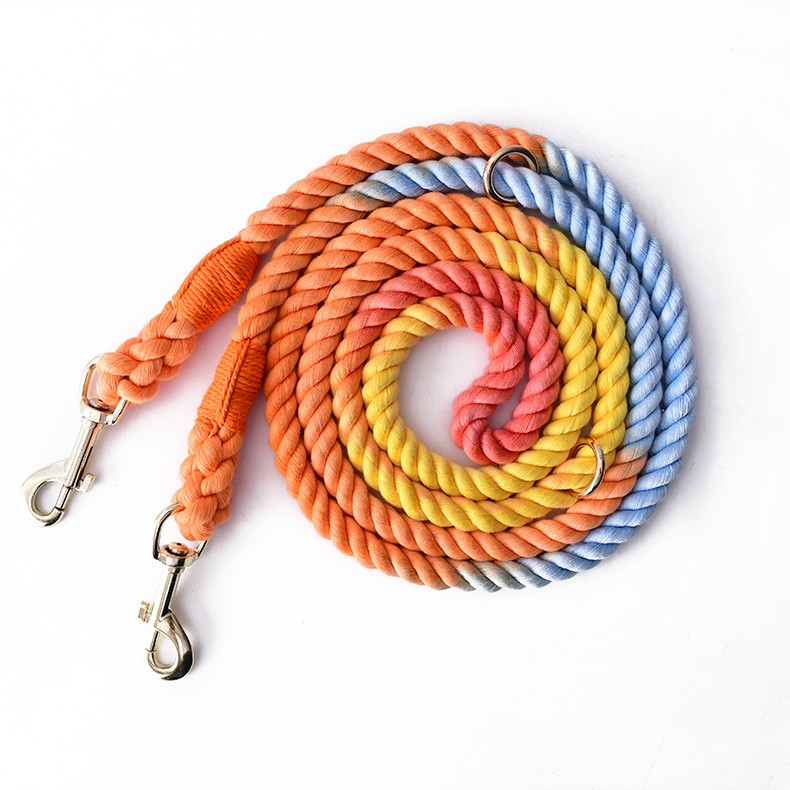 KFX-1675965 Dual Head Dog Leash, Hand-Dyed Woven Cotton, 2.3M, Suitable for Dogs 1.5~50kg