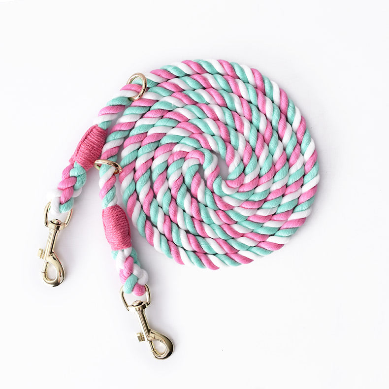 KFX-1675965 Dual Head Dog Leash, Hand-Dyed Woven Cotton, 2.3M, Suitable for Dogs 1.5~50kg