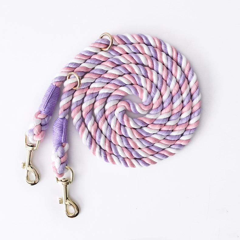 KFX-1675965 Dual Head Dog Leash, Hand-Dyed Woven Cotton, 2.3M, Suitable for Dogs 1.5~50kg