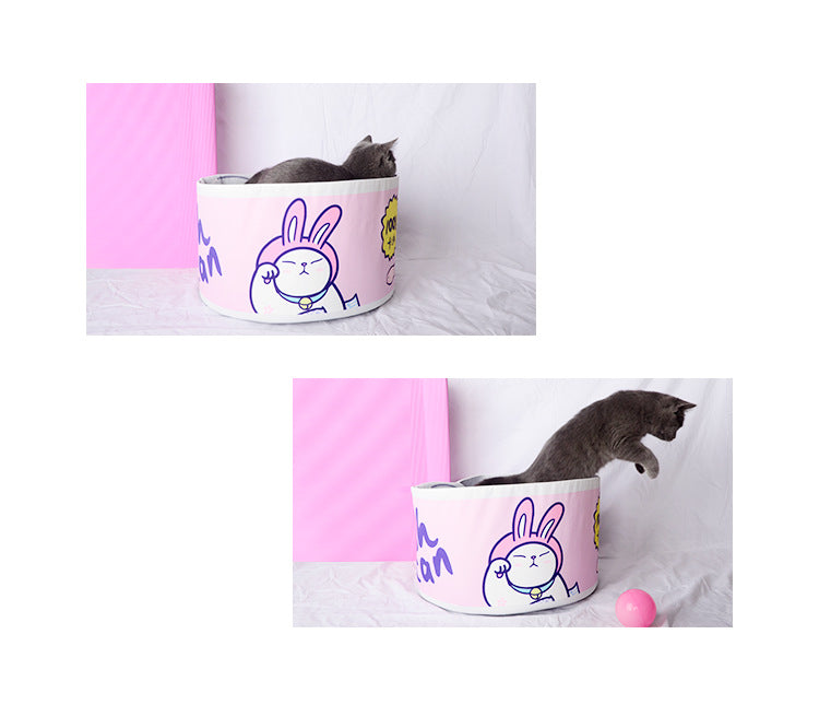 KFX-1676221 Canned Shape Cat Litter - Durable Polyester with Felt Liner and Flannel Cushion, 40x40x22 cm