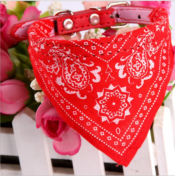 KFX-1679549 Pet Triangle Scarf for Small Dogs and Cats, Adjustable PU and Canvas Fabric in Red, Blue, Black, and Rose Red