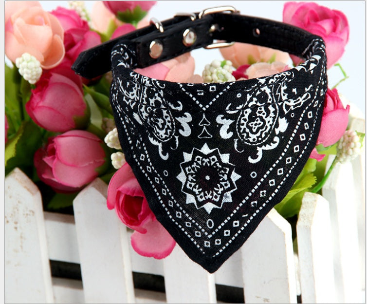 KFX-1679549 Pet Triangle Scarf for Small Dogs and Cats, Adjustable PU and Canvas Fabric in Red, Blue, Black, and Rose Red