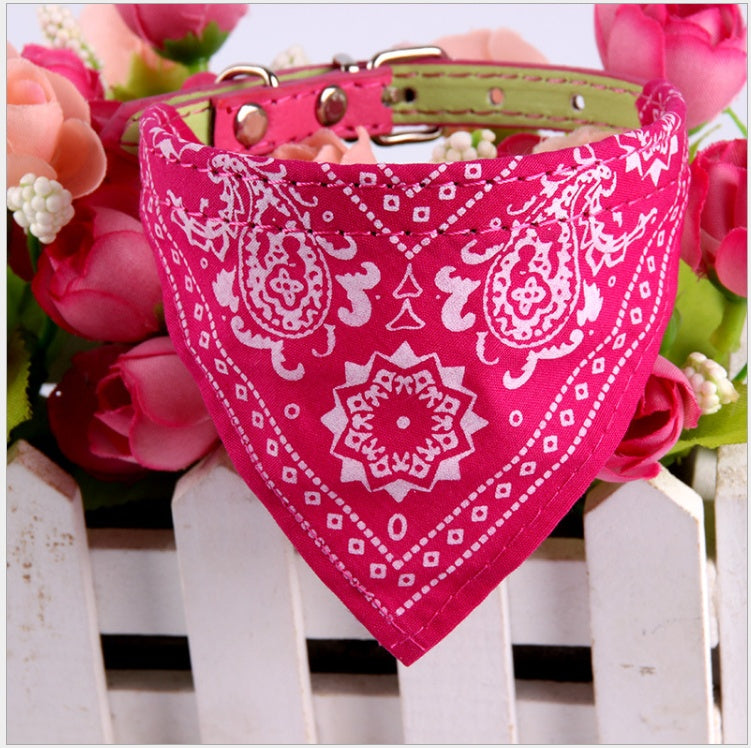 KFX-1679549 Pet Triangle Scarf for Small Dogs and Cats, Adjustable PU and Canvas Fabric in Red, Blue, Black, and Rose Red
