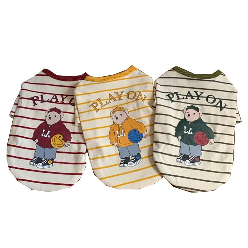 KFX-1682493 Lightweight Striped Dog T-Shirt Vest in Red, Yellow, Green - S to XL