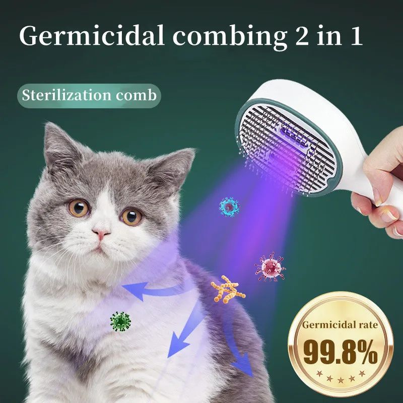 KFX-1683517 UVC Sterilizing Pet Grooming Brush for Cats and Dogs with Self-Cleaning Slicker Needle Comb