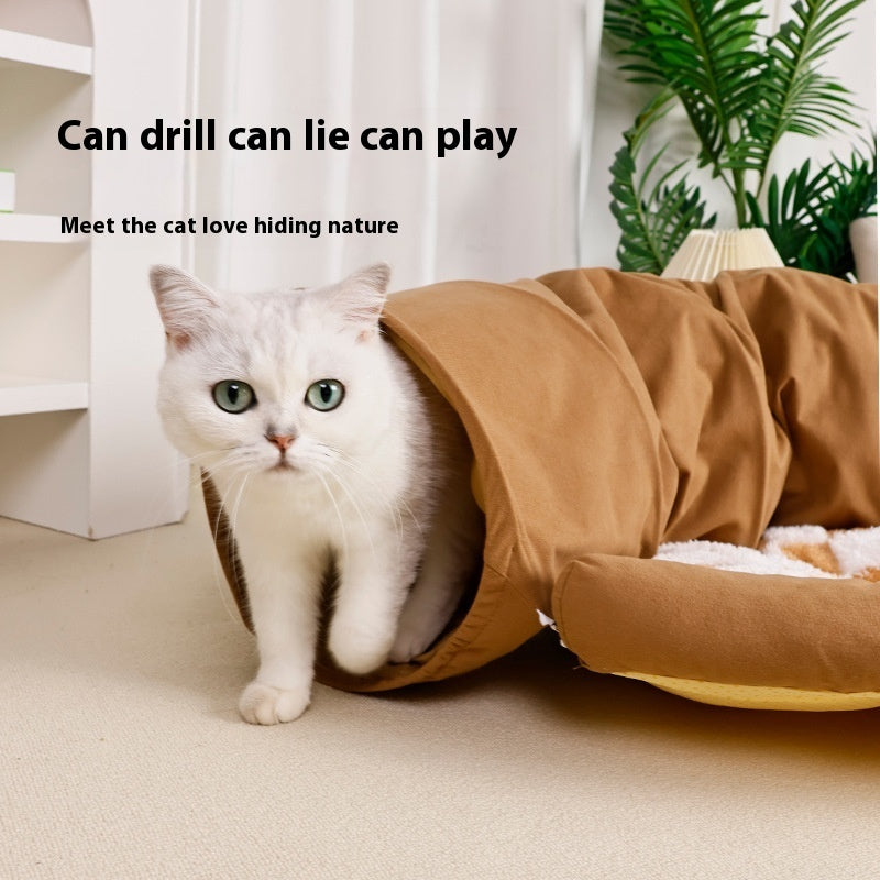 KFX-1683773 Warm and Cozy Cat Nest in Khaki and Gray Cloth with British Plaid Design