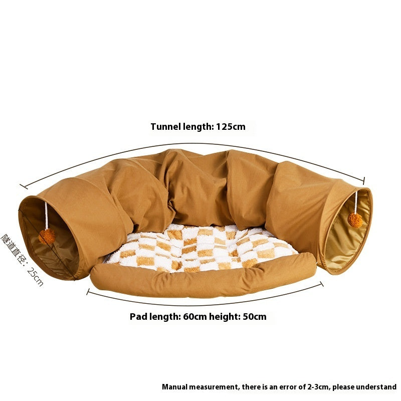 KFX-1683773 Warm and Cozy Cat Nest in Khaki and Gray Cloth with British Plaid Design