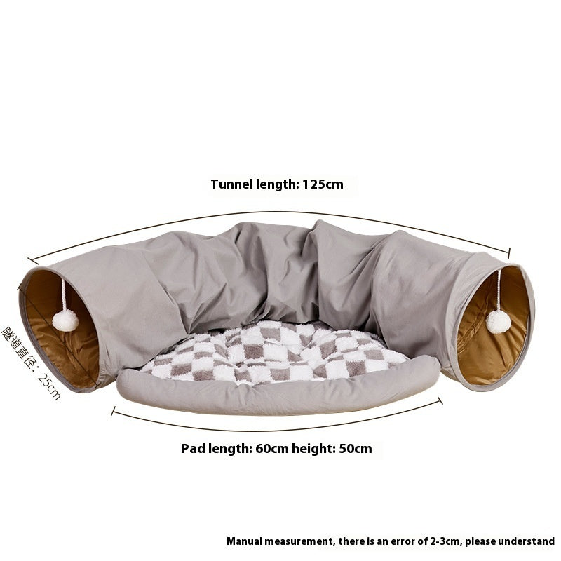 KFX-1683773 Warm and Cozy Cat Nest in Khaki and Gray Cloth with British Plaid Design
