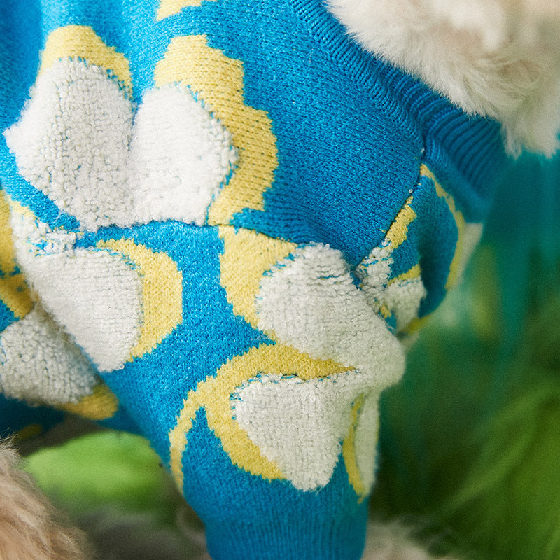 KFX-1685693 Teddy Bear Style Wool Pet Sweater for Dogs and Cats - Warm Winter Wear, Blue, Sizes S to XXL