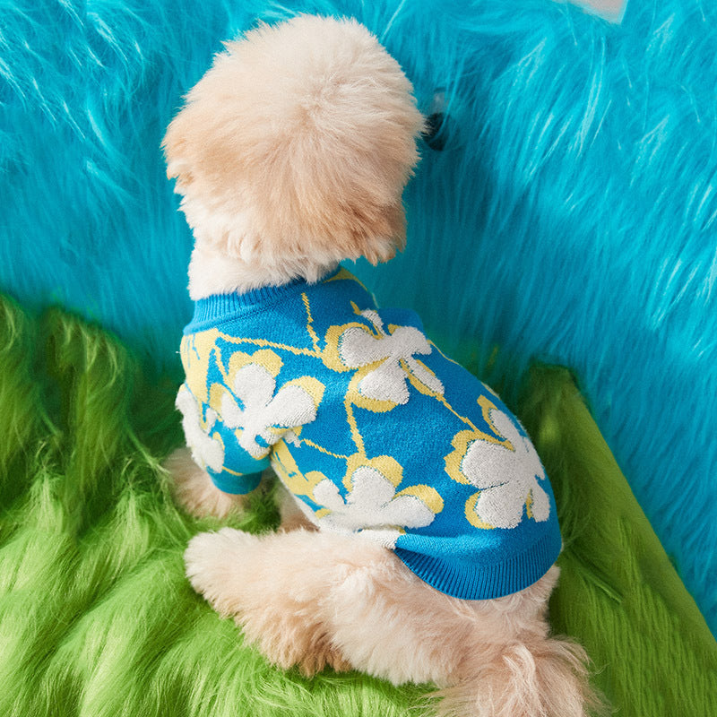 KFX-1685693 Teddy Bear Style Wool Pet Sweater for Dogs and Cats - Warm Winter Wear, Blue, Sizes S to XXL