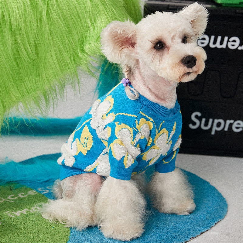 KFX-1685693 Teddy Bear Style Wool Pet Sweater for Dogs and Cats - Warm Winter Wear, Blue, Sizes S to XXL