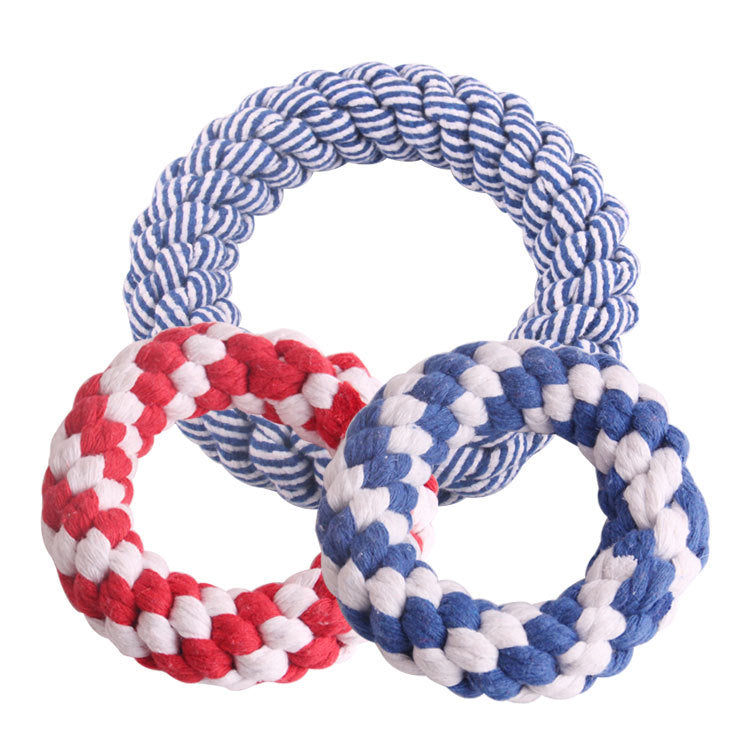 KFX-1688509 Multicolor Cotton Rope Toy for Dogs - Molar Teeth Bite Ball (Large 19cm, Small 11cm)