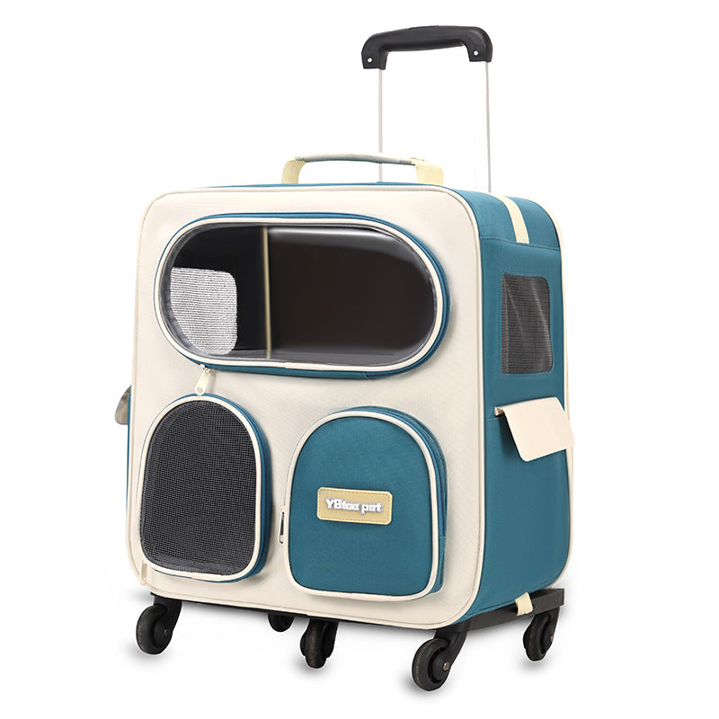 KFX-1689917 Foldable Nylon Pet Trolley Bag for Outings - 18L Capacity, Medium Hard Design