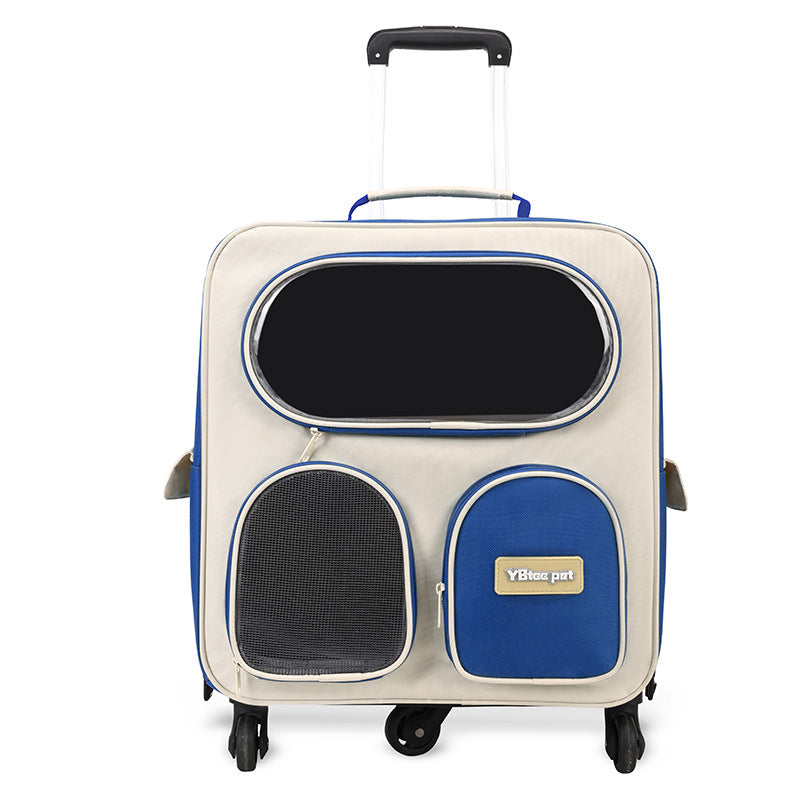 KFX-1689917 Foldable Nylon Pet Trolley Bag for Outings - 18L Capacity, Medium Hard Design
