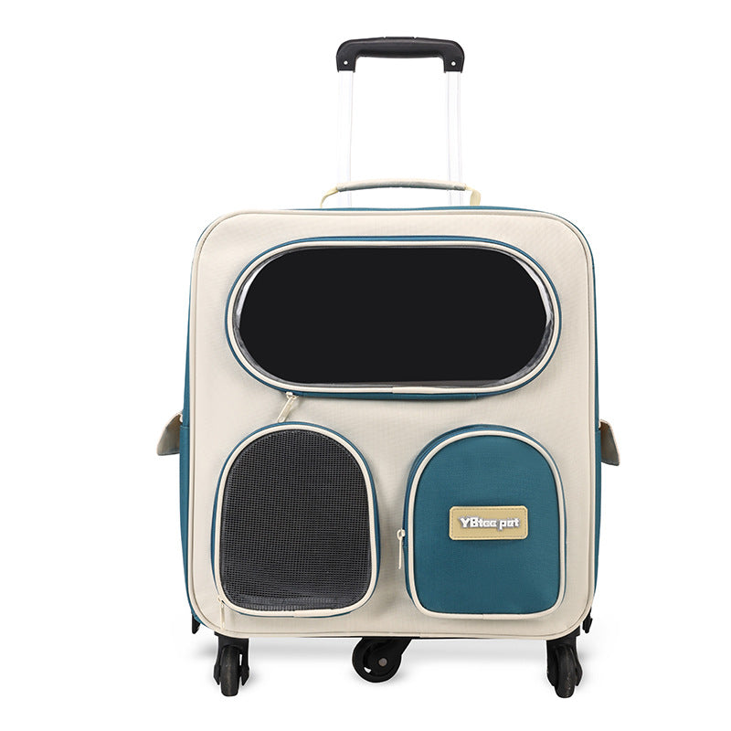 KFX-1689917 Foldable Nylon Pet Trolley Bag for Outings - 18L Capacity, Medium Hard Design