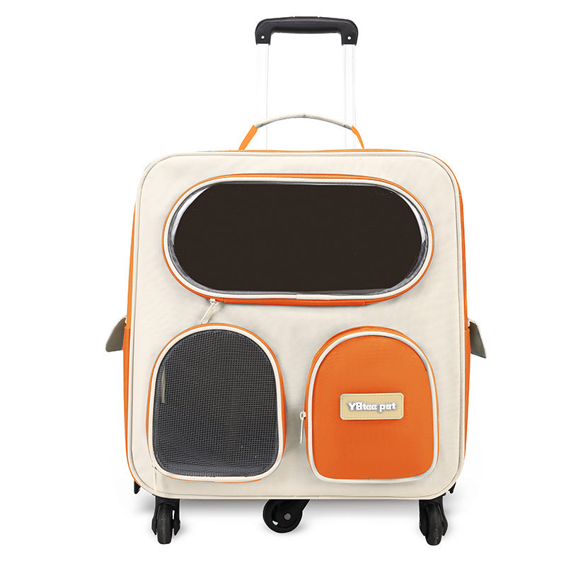KFX-1689917 Foldable Nylon Pet Trolley Bag for Outings - 18L Capacity, Medium Hard Design