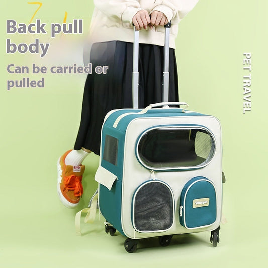 KFX-1689917 Foldable Nylon Pet Trolley Bag for Outings - 18L Capacity, Medium Hard Design