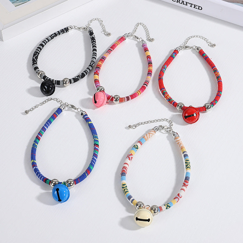 KFX-1690941 Ethnic Style Adjustable Pet Collar with Bell for Cats and Puppies
