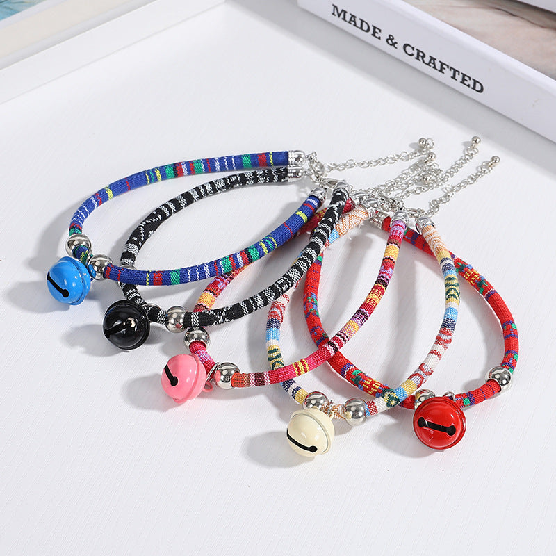 KFX-1690941 Ethnic Style Adjustable Pet Collar with Bell for Cats and Puppies