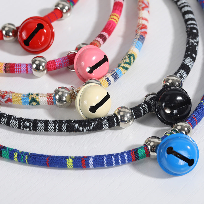 KFX-1690941 Ethnic Style Adjustable Pet Collar with Bell for Cats and Puppies