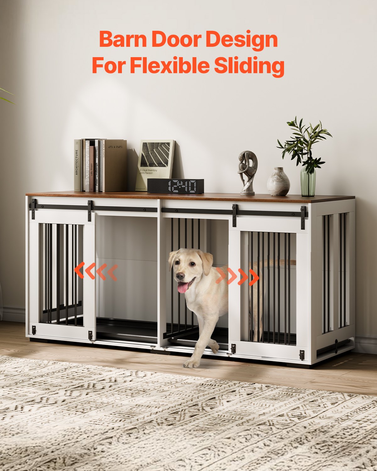 KFX-1691325 72-Inch Indoor Wooden Dog Crate with Tray - Multi-Functional Kennel and Furniture Solution