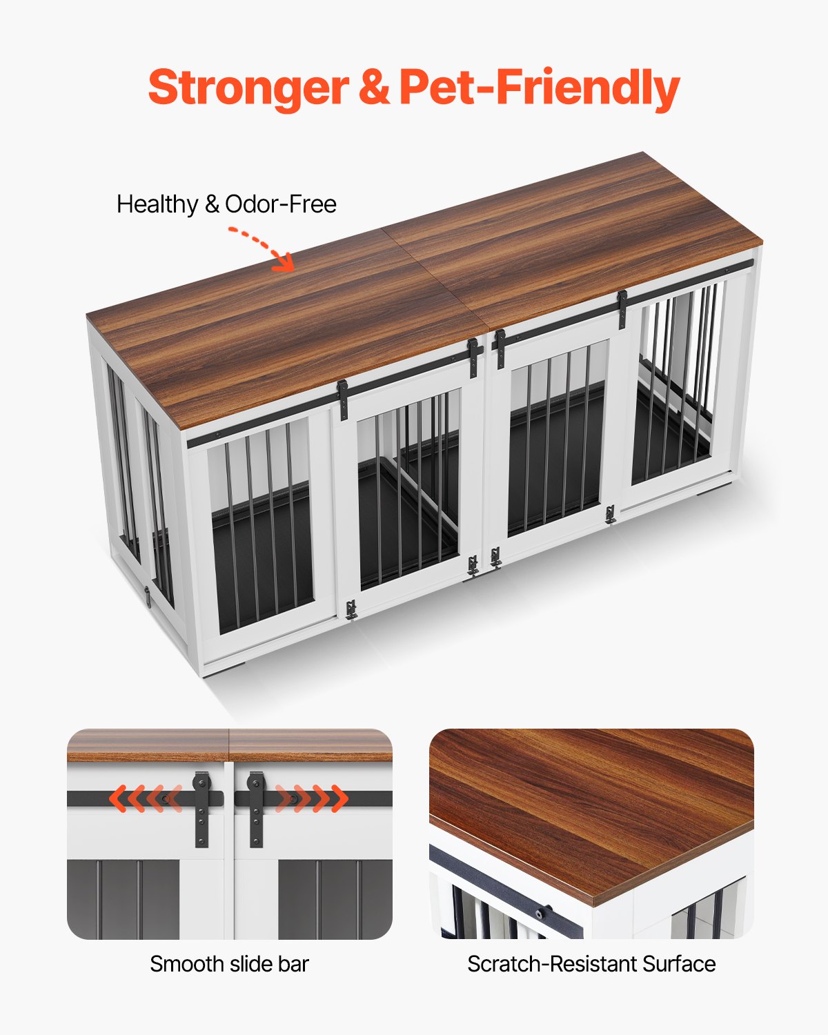 KFX-1691325 72-Inch Indoor Wooden Dog Crate with Tray - Multi-Functional Kennel and Furniture Solution