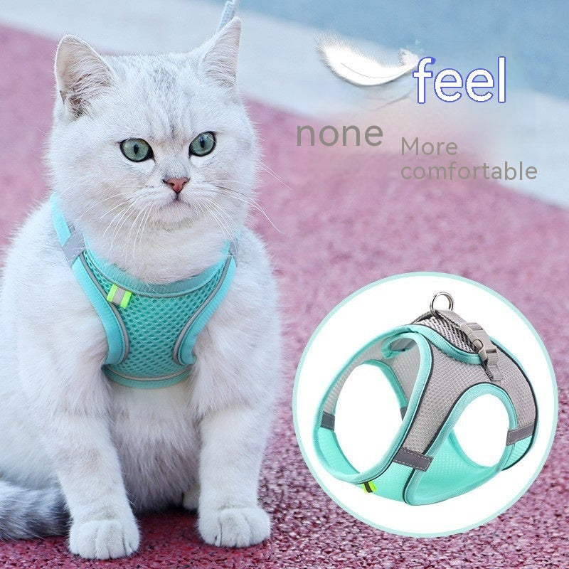 KFX-1693245 Adjustable Cat Vest with Pulling Leash - Yellow, Green, Pink - Polyester Material in Multiple Sizes