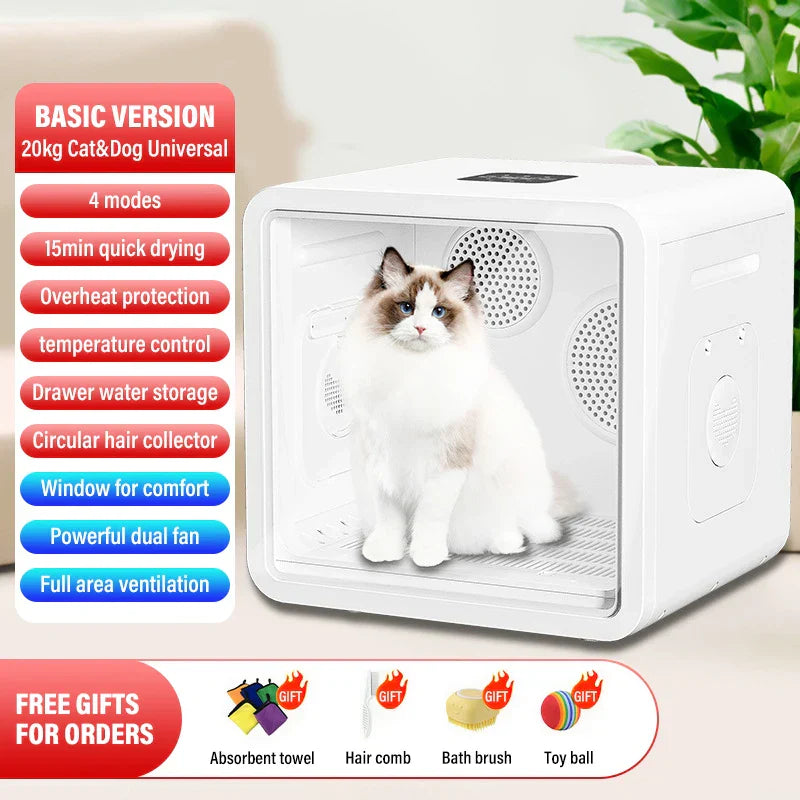 KFX-169491 Adjustable Speed Automatic Pet Dryer Box for Cats and Small Animals, Low Noise with Timer