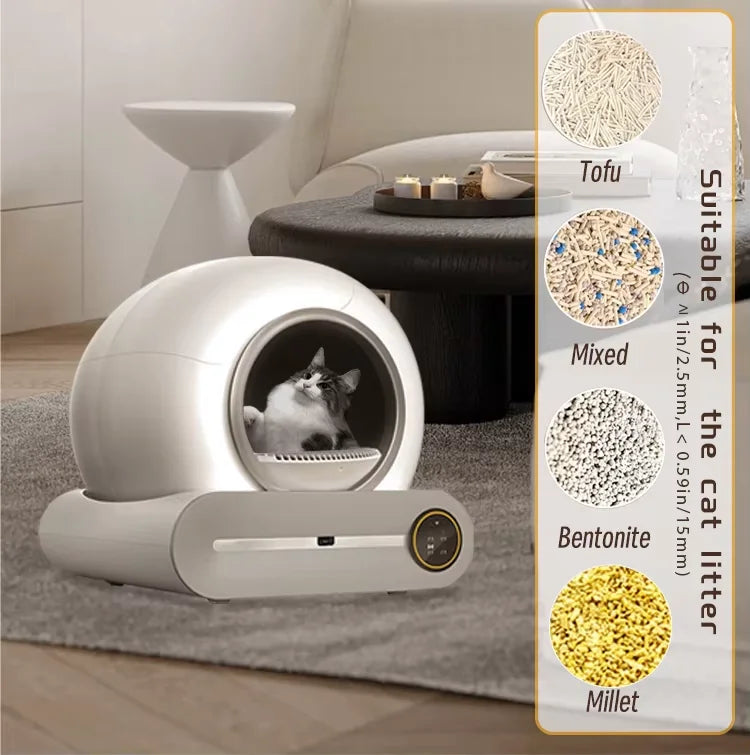 KFX-169683 Large 65L Smart Cat Litter Box with Easy Clean Design, Wide Entry, and APP Control