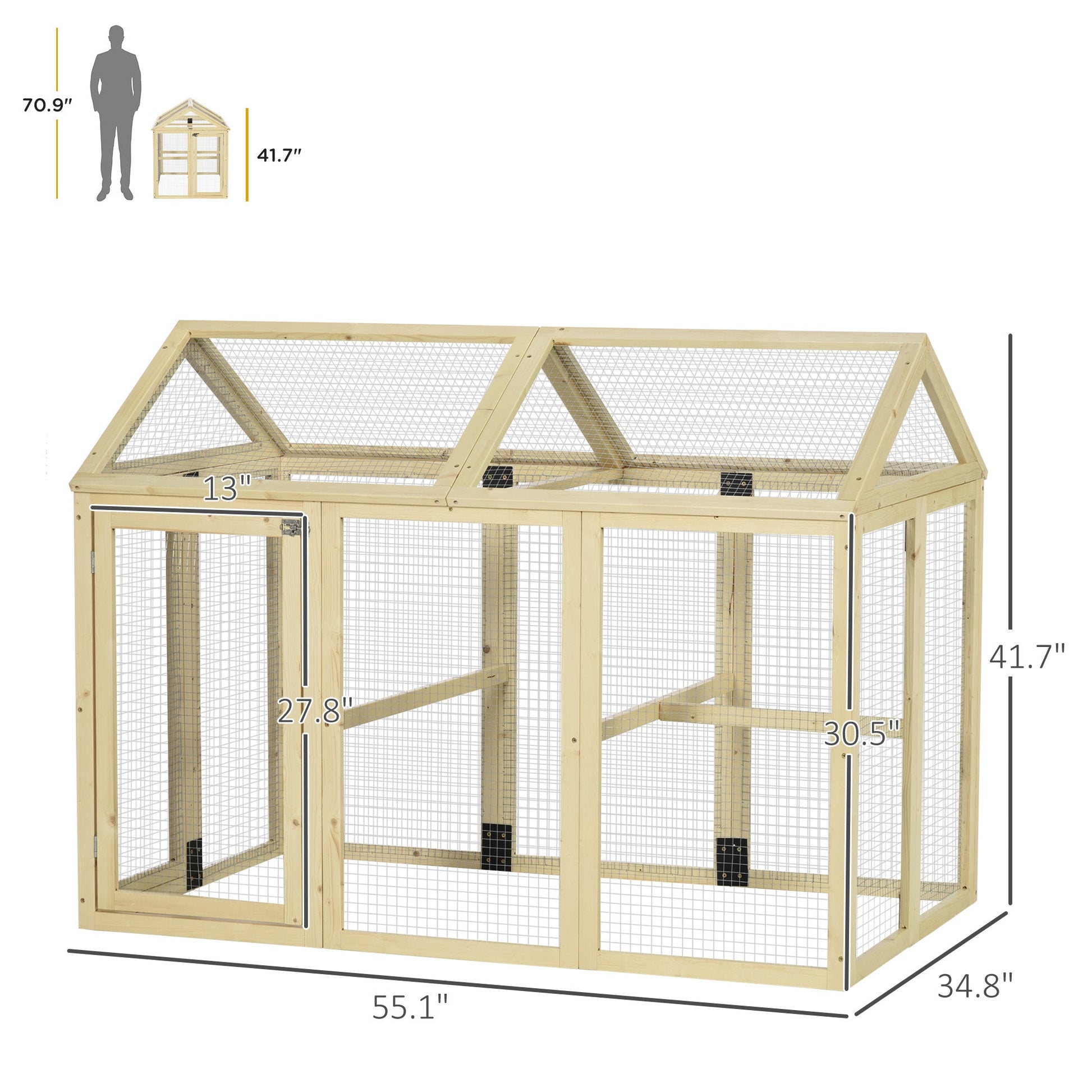 KFX-1697085 Spacious Wooden Chicken Coop with Run and Perches, 4.6' x 2.8', Nature Wood