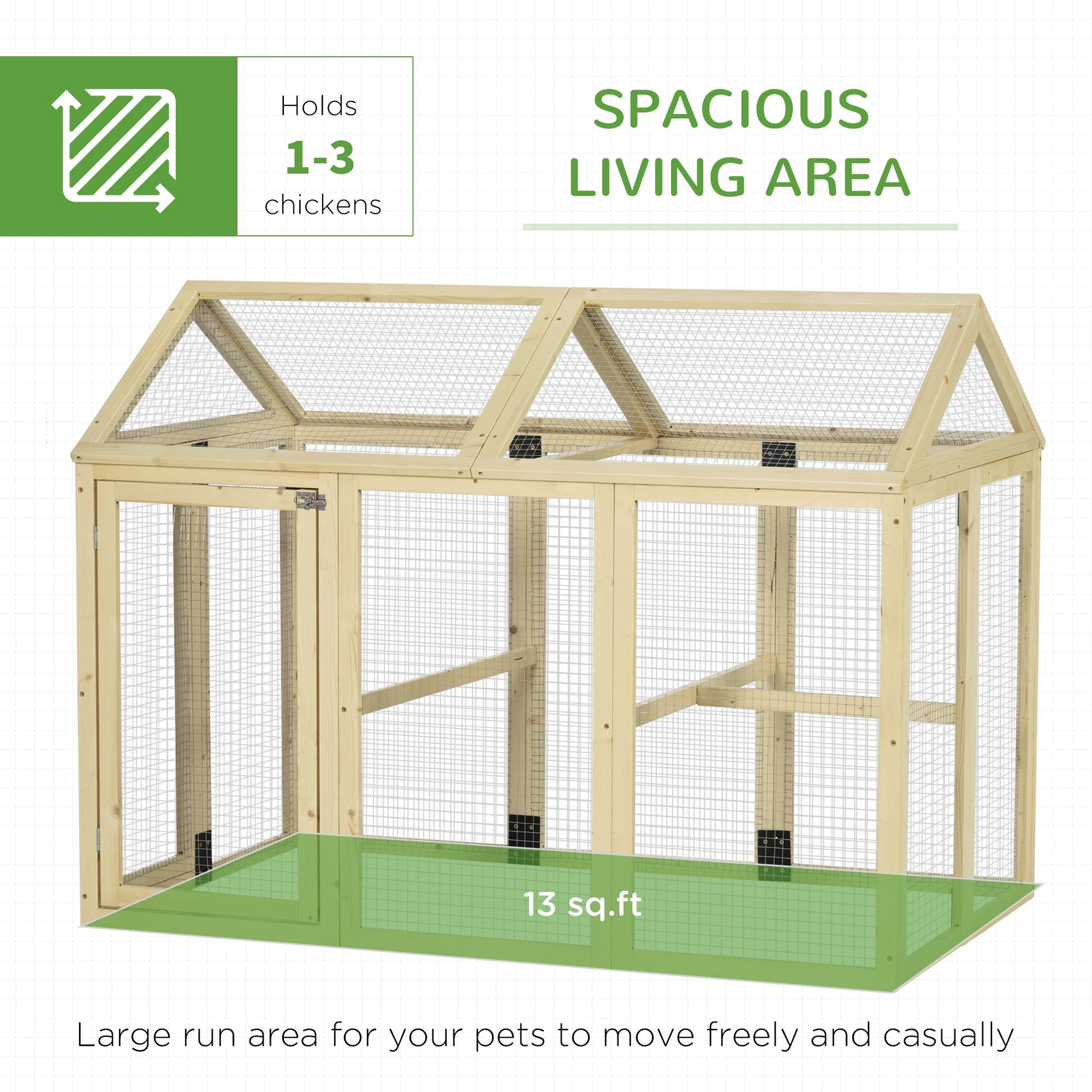 KFX-1697085 Spacious Wooden Chicken Coop with Run and Perches, 4.6' x 2.8', Nature Wood