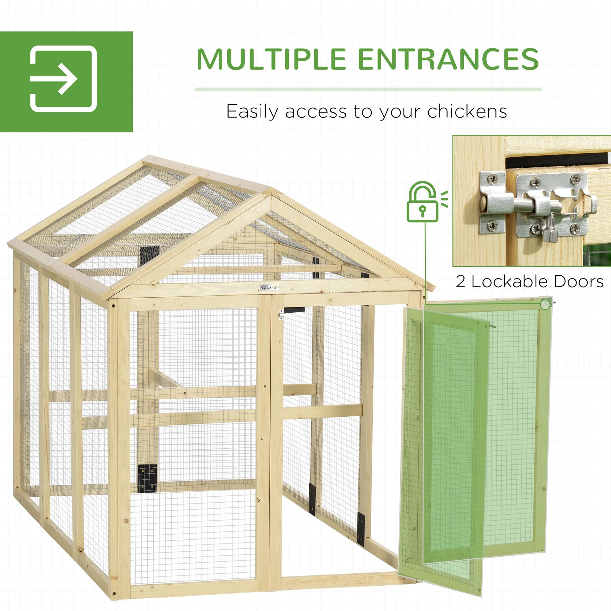 KFX-1697085 Spacious Wooden Chicken Coop with Run and Perches, 4.6' x 2.8', Nature Wood