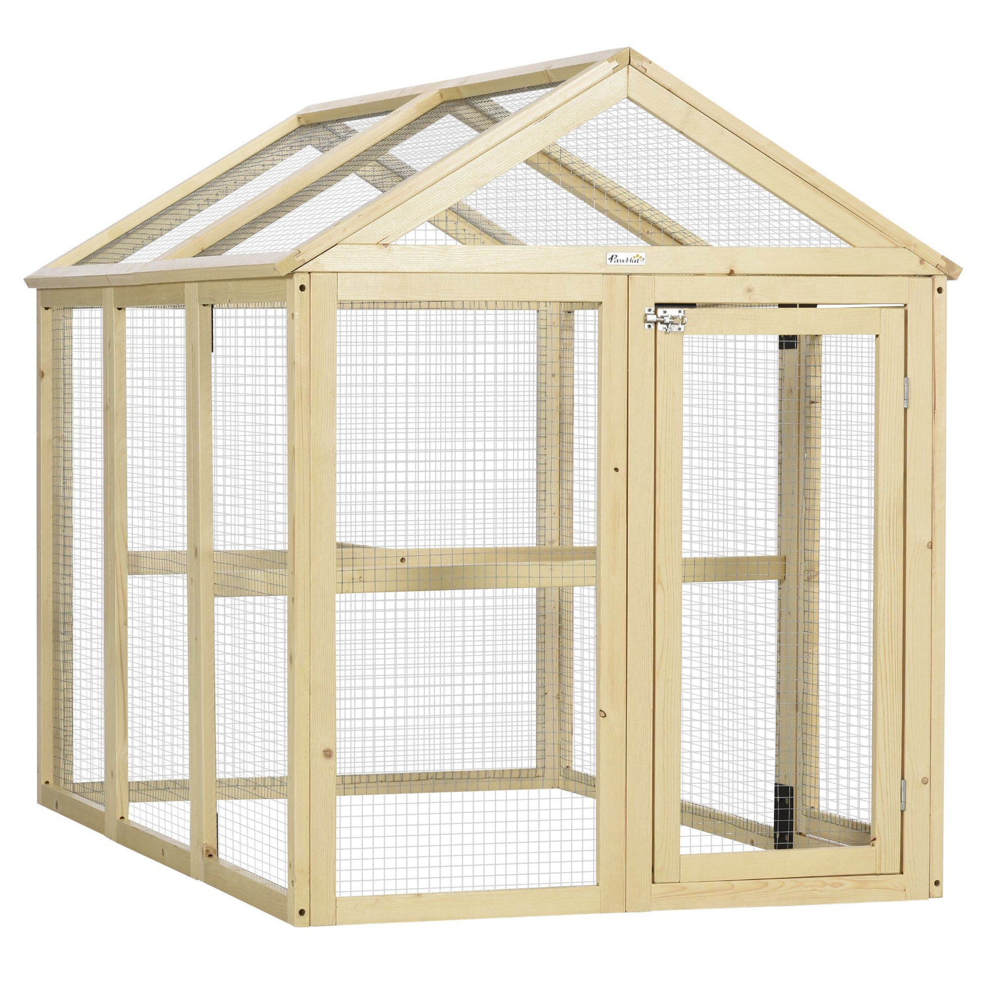KFX-1697085 Spacious Wooden Chicken Coop with Run and Perches, 4.6' x 2.8', Nature Wood