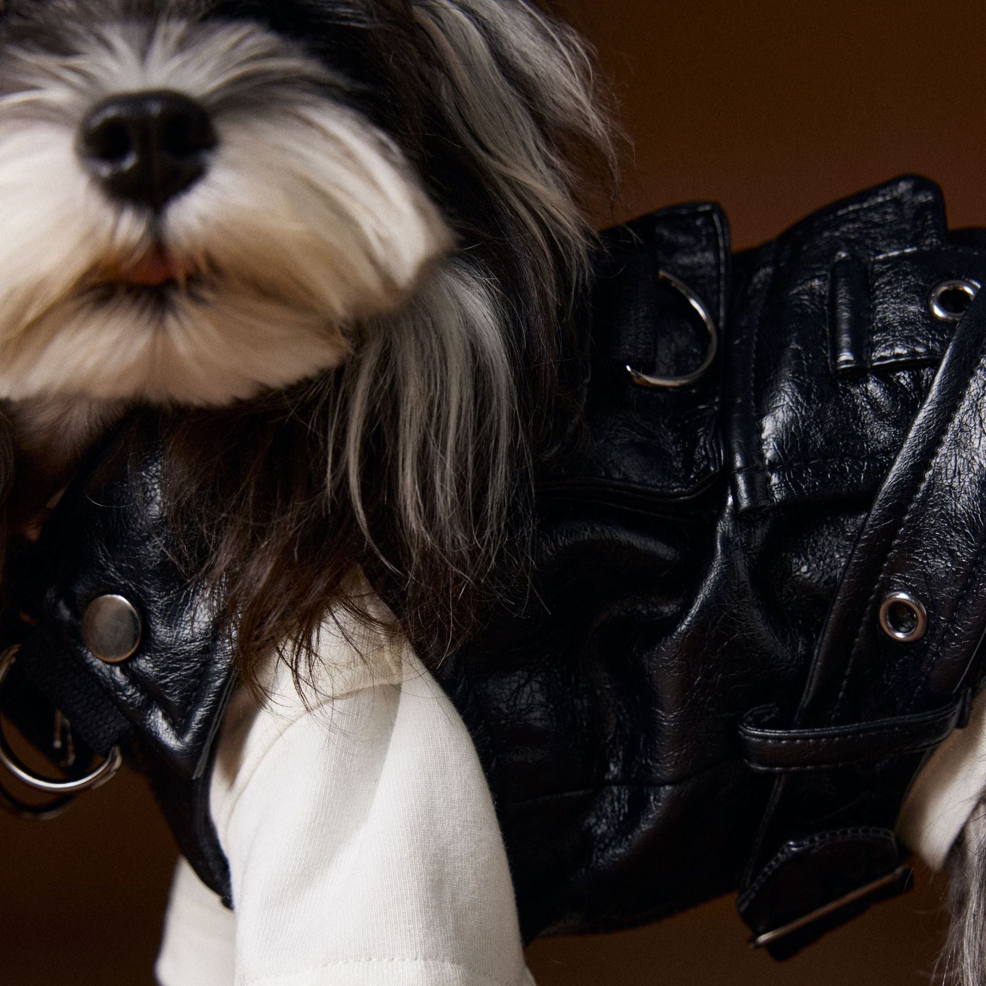 KFX-1697981 Sleeveless Leather Jacket for Pets - Stylish Cargo Pocket Vest in Various Sizes