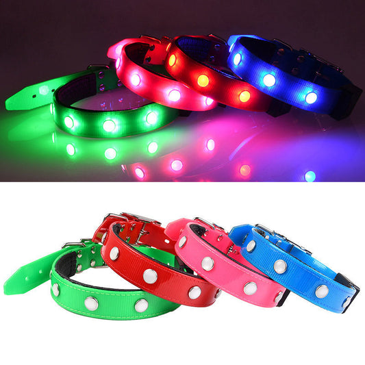 KFX-1701181 Adjustable Luminous Waterproof Cat and Dog Collar in Red, Green, Blue, and Pink – All-Season TPU Design