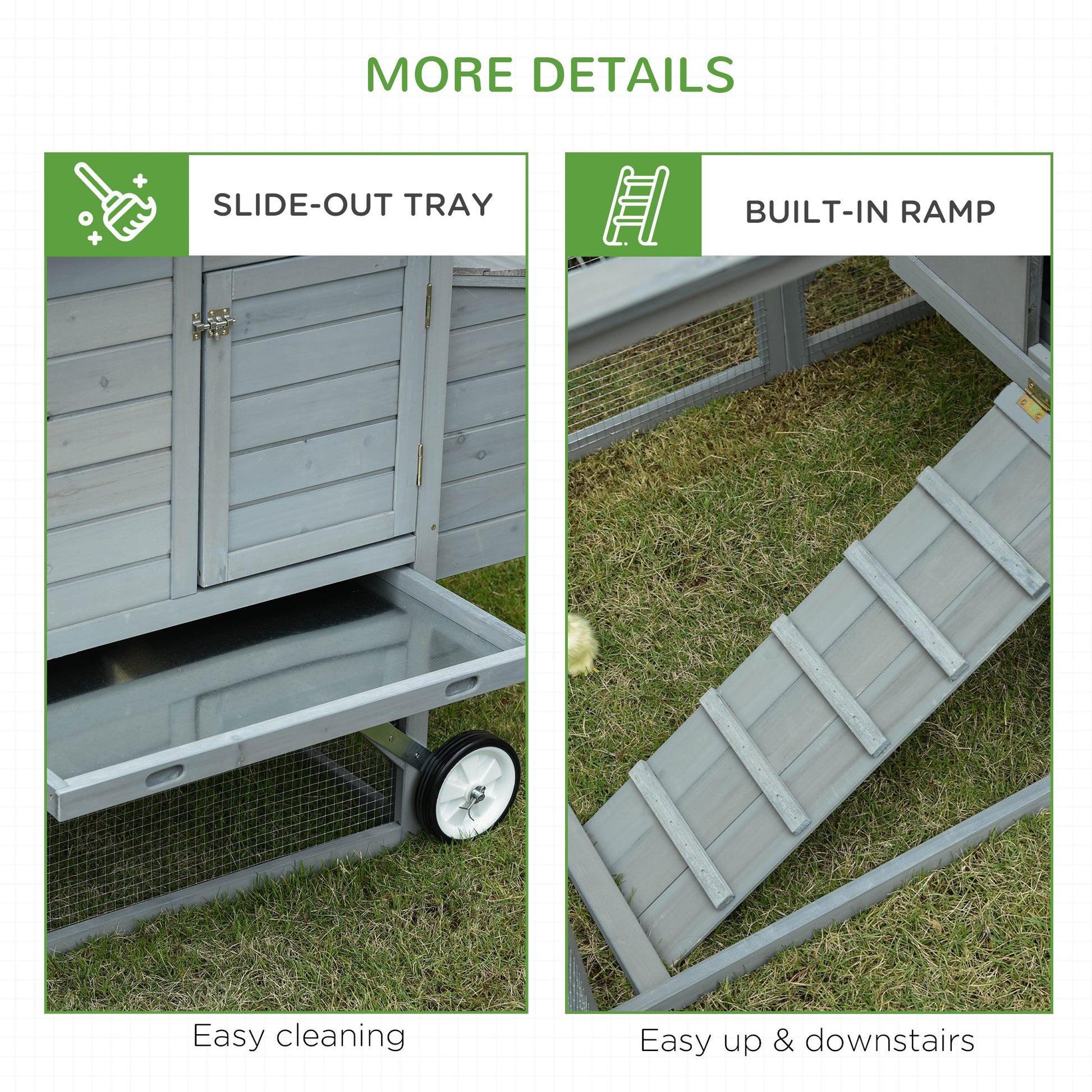 KFX-1702845 Portable 96.5" Wooden Chicken Coop with Nesting Box and Wheels for Outdoor Use, Gray