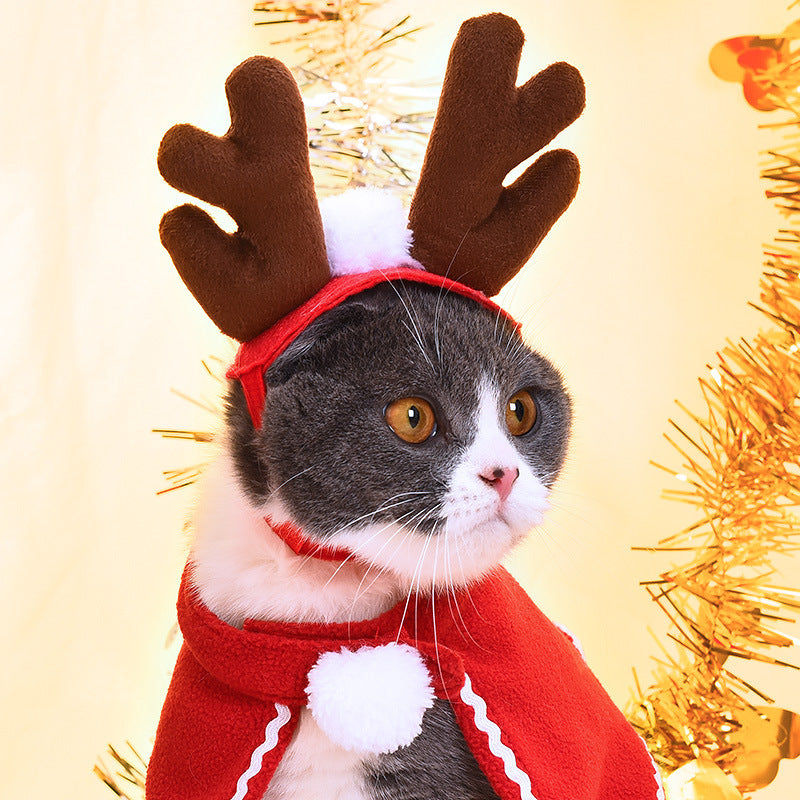 KFX-1703357 Pet Santa Cloak and Hat Set for Cats and Dogs - Red Polyester Costume for Christmas and Special Occasions